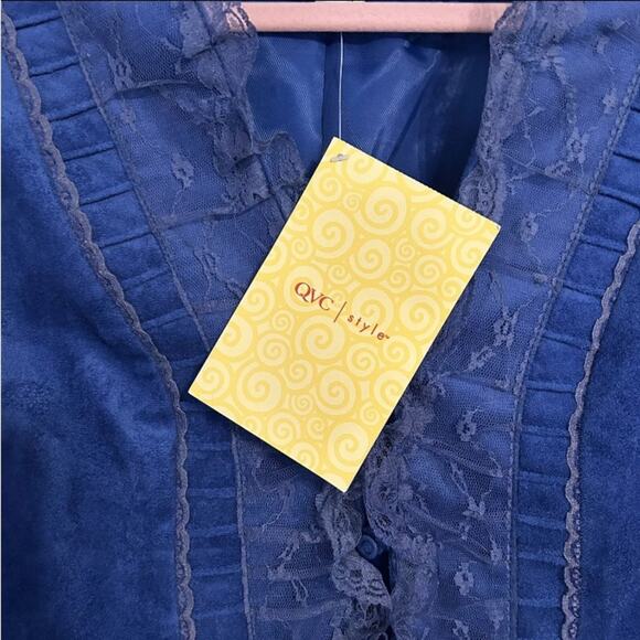 Victor Costa blue velvet ruffled lace Bolero Jacket - Picture 5 of 11